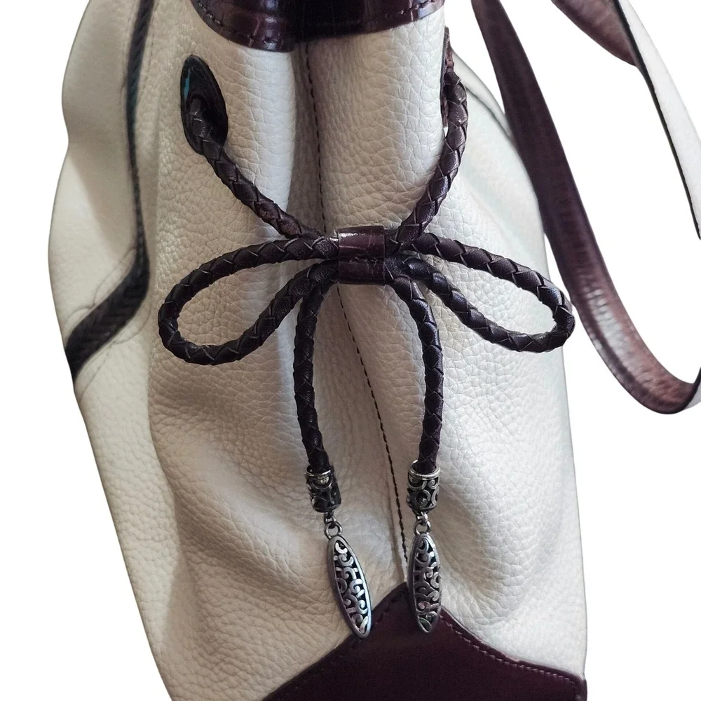 Brighton Shoulder Bag Hand Bag Medium White Brown Leather Heart Shapes Details